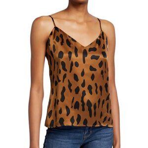 L'Agence Jane Animal Print Pullover V-Neck Silk Camisole Top Brown Black XS